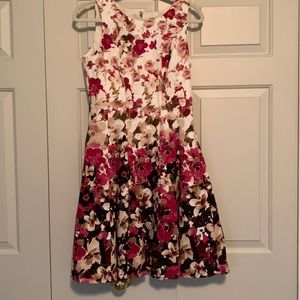 knee length dress perfect for spring/summer. Floral design from top to bottom.